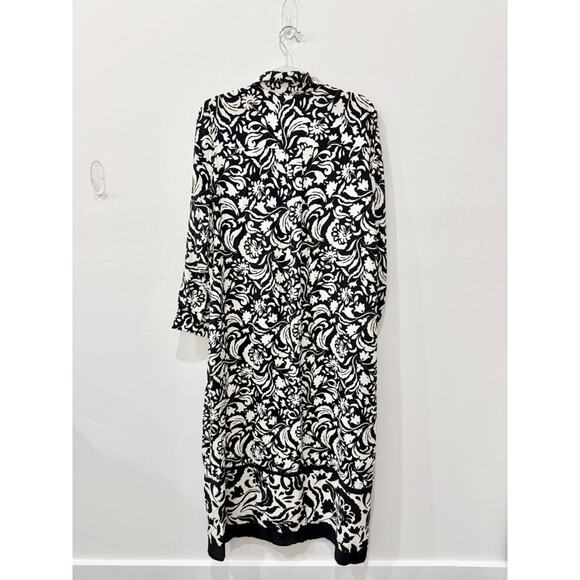 Zara Floral Printed Button Front Maxi Shirt Dress Black White Women's Size XL - Picture 5 of 7